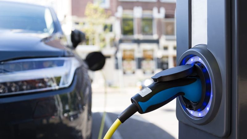 View of an Electric Car Charging Column and in the background a