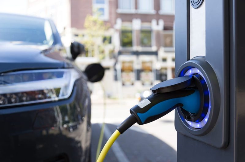 View of an Electric Car Charging Column and in the background a